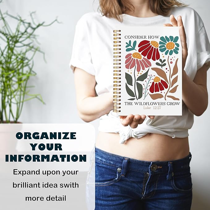 BearCake Boho Floral Christian Notebook Journal, Inspirational Christian Gifts for Women, Luck 12:27 Bible Religious Journal for Women, Flower Scripture Hardcover Spiral Notebook 5.5x8.3