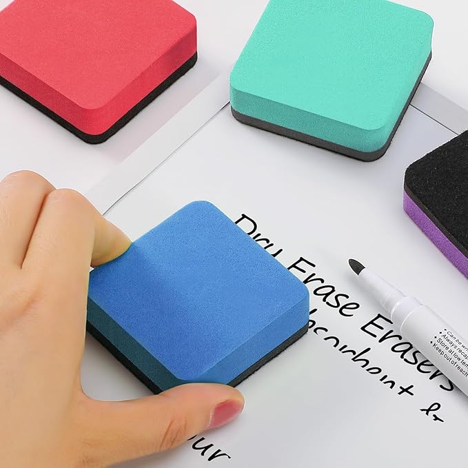 MaxGear 108 Pack Dry Erase Erasers, Magnetic Whiteboard Dry Erasers for Classroom, Mini Whiteboard Cleaning Pads, Chalkboard Wiper Teacher Supplies for School, Office, Home （6 Color Set, 2 x 2 Inch
