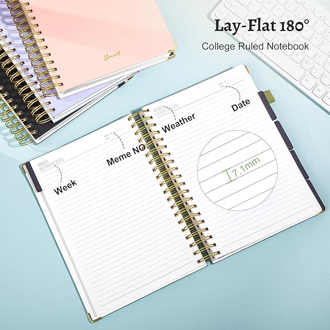 Yoment Leather Spiral Notebooks for Work Thick 5 Subject Notebook College Ruled with Dividers 360 Pages B5 Hardcover Lined Journals for Women Men Writing, Green