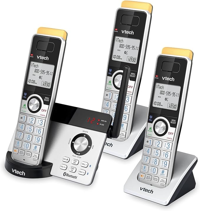 VTech IS8121-3 Super Long Range up to 2300 Feet DECT 6.0 Bluetooth 3 Handset Cordless Phone for Home with Answering Machine, Call Blocking, Connect to Cell, Intercom and Expandable to 5 Handsets