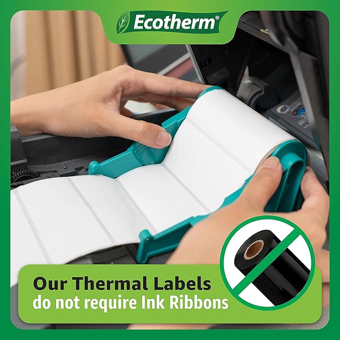 4" x 3" Thermal Labels | 4 Rolls | 2100 Labels | fits Zebra, Munbyn, Rollo, Godex, Arkscan, iDPRT, Offnova Thermal Label Printers and More | Blank White Adhesive Stickers by Ecotherm
