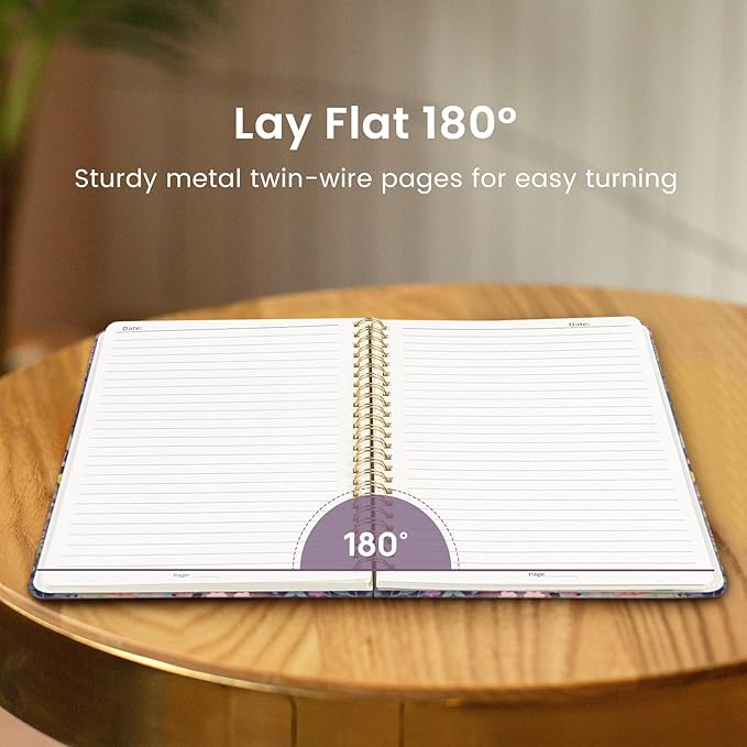 Pretty Cute Lined Spiral Journal Notebook for Women, Aesthetic College Ruled Notebook for Work & Note Taking, A5 Hardcover Journal for Writing, 140 Pages, Lavendar Floral