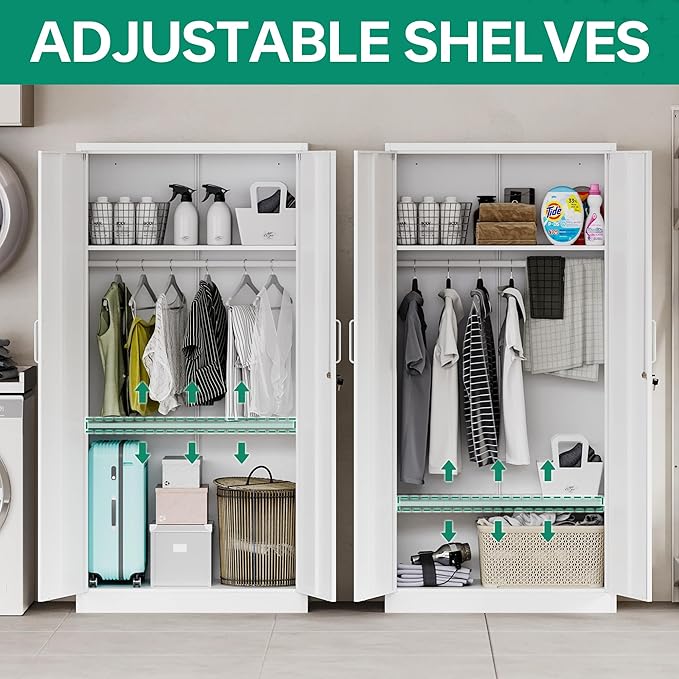 Letaya Metal Wardrobe Cabinets with Lock,Clothing Locker 72" X 36" X 18" Storage Cabinets for Home Room,Fire Department, School, Employee,Gym,Government (White)