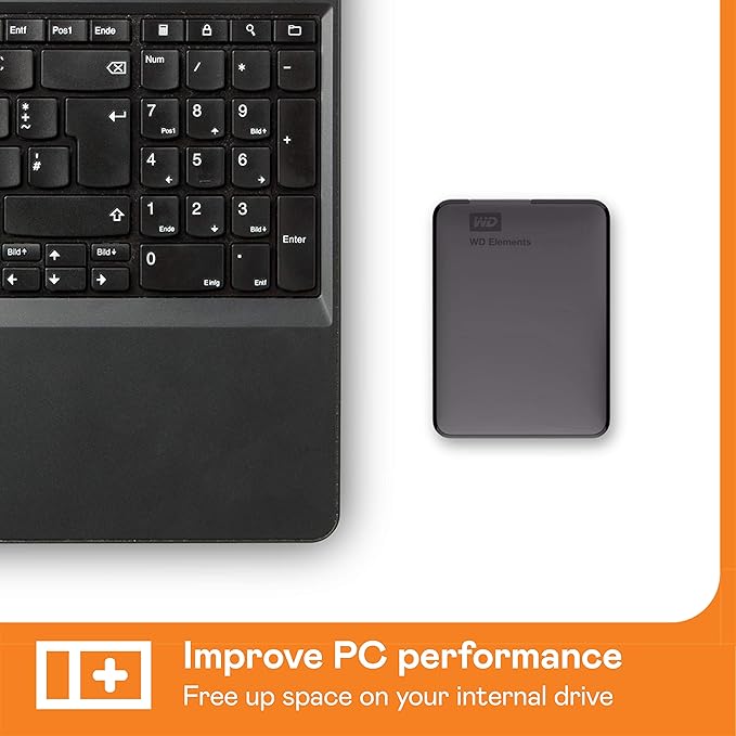 WD 1TB Elements Portable External Hard Drive for Windows, USB 3.2 Gen 1/USB 3.0 for PC & Mac, Plug and Play Ready - WDBUZG0010BBK-WESN