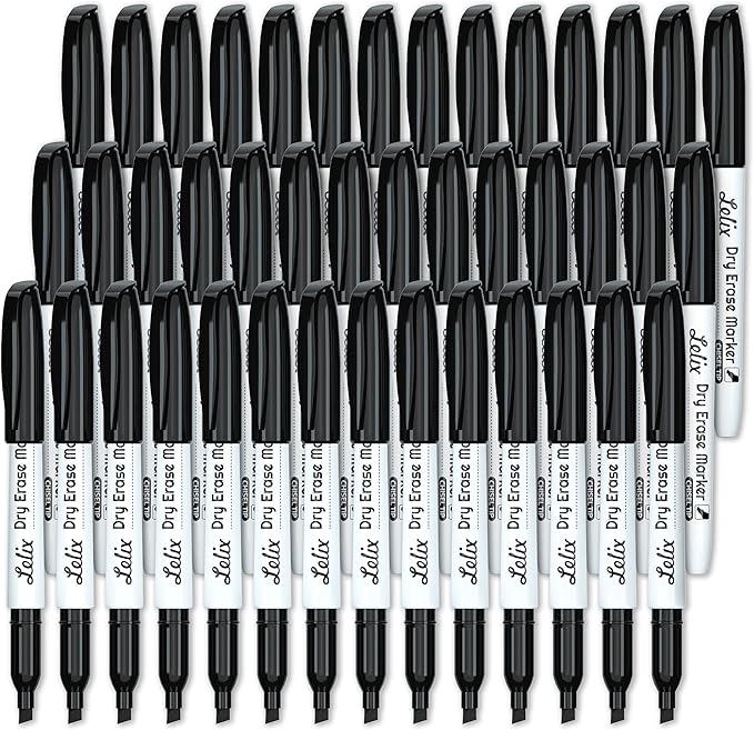 Lelix 42 Pack Black Dry Erase Markers Chisel Tip, Bulk Whiteboard Markers for School, Office Supplies, Perfect for Writing on White Board, Mirror,Calender
