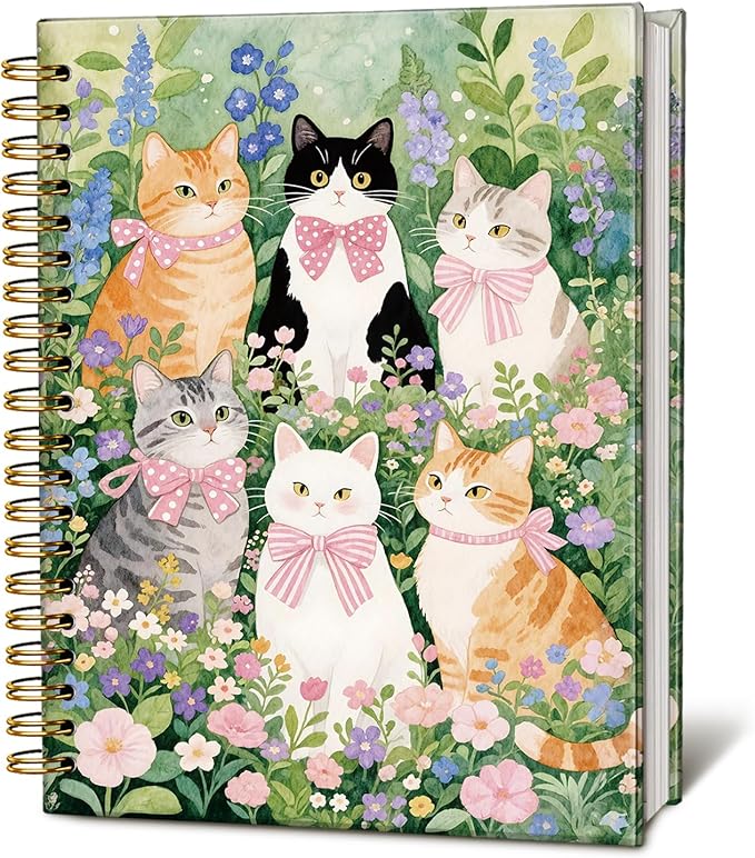 LIANHW Coquette Cute Pink Bow Cats Notebook for Women Girls, Cute Preppy Aesthetic School Supplies, Cat Lover Gifts, Coquette Pink Bow Hardcover Lined Notebook 5.5 x 8.3