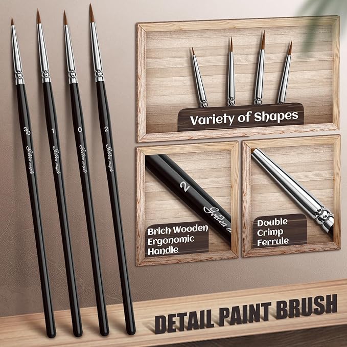 Drybrush Miniature Paint Brushes -10pcs Micro Detail Paint Brush Set, Small Fine Detail Brushes for Acrylics, Watercolors & Paint by Number, Citadel, Figurine, 40k