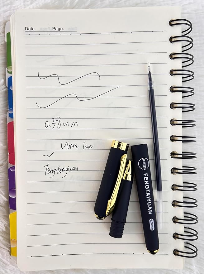 Fengtaiyuan 038P18Prox6, Gel Pens, Black Ink, Ultra FIne 0.38mm, Writting Pens, Smooth, 6 Pack (038P18Prox6)