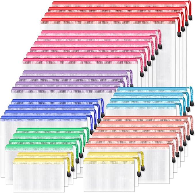 Umriox Mesh Zipper Pouch, 8 Assorted Size (8 Colors, 36 Packs), Zipper Bags, Storage Bags for Craft Projects Office Cosmetics Travel