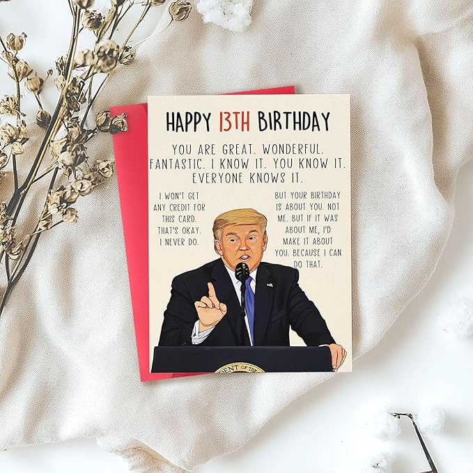 Funny 13th Birthday Card for Him Her, Humorous 13th Birthday Gift for Son Daughter, Happy 13 Year Old Birthday Decorations for Boys Girls Grandson Granddaughter