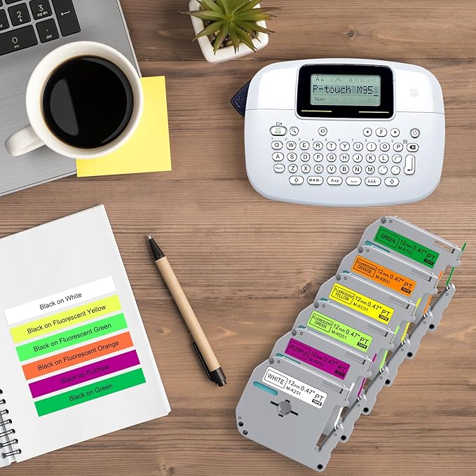 6 Pack Fluorescent Color Compatible M-k231s Brother Label Tape 12mm 0.47 Replacement for Brother P Touch M Tape M-K231 Compatible with P Touch PT-M95 PT-90 PT-70 PT-65 PT-85 Label Maker Refills