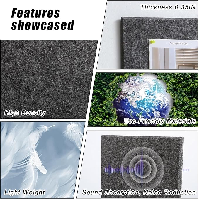 Large Cork Board 36" x 24", 6 Pack Felt Wall Tiles with Colored 30 Pcs Pushpins, Bulletin Board with Removable Self-Adhesive Strips, Pin Board Cork Boards for Walls Office Home-Dark Gray