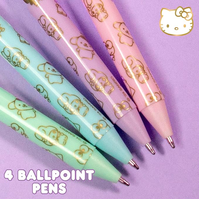 Sanrio Hello Kitty & Friends 4-Piece Pen Set - My Melody, Kuromi, Kawaii & School Supplies, Black