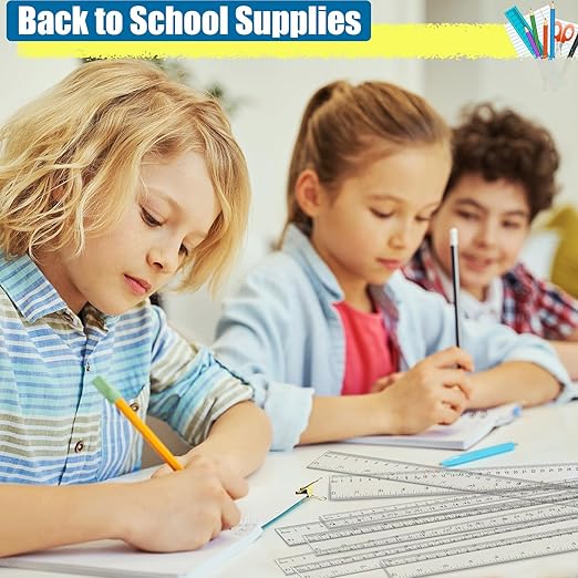 32 Pack Clear Ruler 12 Inch Bulk with Centimeters and Millimeters, Metric Rulers Measuring Drawing Tool for Kids, Ideal Back to School Office Home Supplies