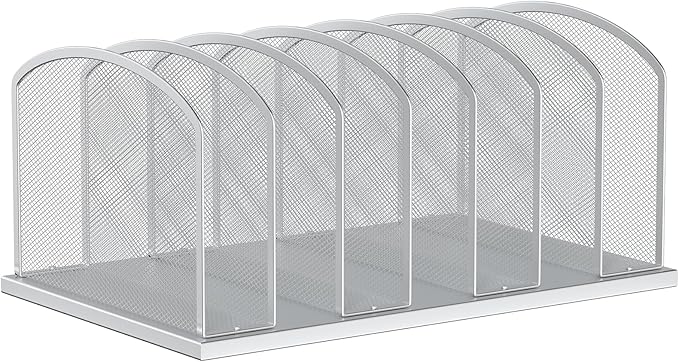 Desk File Organizer Vertical 7 Sections Mesh File Sorter Paper Storage Organizer for Desk, Office Organization File Holder Rack, Silver
