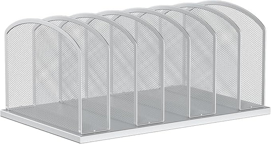 Desk File Organizer Vertical 7 Sections Mesh File Sorter Paper Storage Organizer for Desk, Office Organization File Holder Rack, Silver