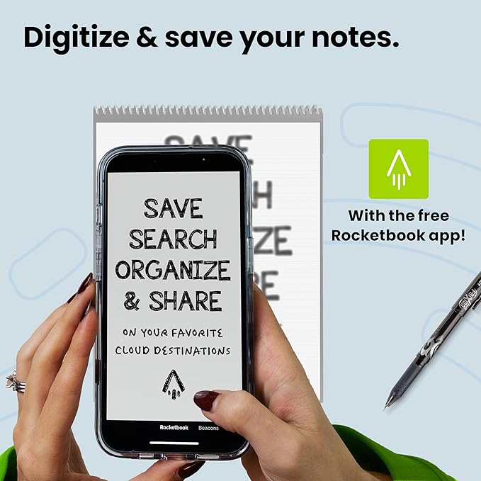 Rocketbook Flip Reusable Smart Notepad | Eco-Friendly, Digitally Connected Notebook for Ambidextrous Writers | Dotted & Lined Combo, 6” x 8.8”, 36 PG, Navy, with Pen, Cloth, and App Included