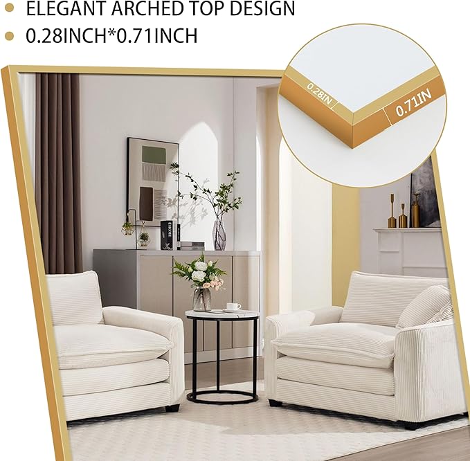 Simple Deluxe Aluminum Frame Mirror, 59"x16" Full Length Mirror with Stand, Free Standing Leaning Mirror Hanging Mounted Mirror for Bathroom Living Room, Gold