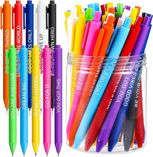 50 Pcs Gel Ink Pens Motivational Inspirational Quote Pen Retractable Rolling Ball Smooth Writing for Coworkers Supplies Office Home(Assorted Color,Motivational)
