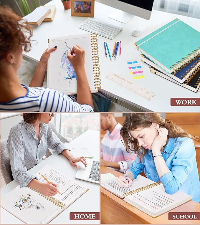 Spiral Notebook Journal 8.5” x 11”, 300 Pages Hardcover Leather Lined Journals for Women Men, A4 Large College Ruled Notebooks with 100 GSM Thick Paper, Spiral Journal for Writing Work School, Pink