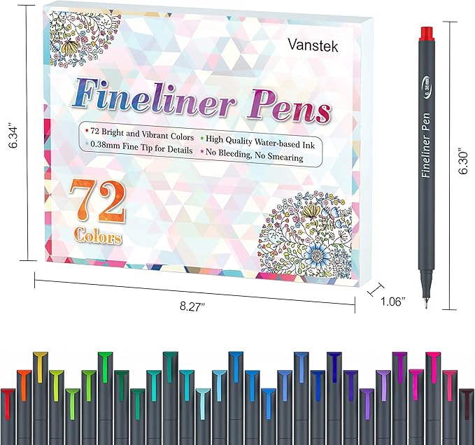 Vanstek 72 Colors Journal Planner Colored Pens, Fineliner Pens for Journaling, Writing Coloring Drawing, Note Taking, Calendar, Planner, Art Office School Gift Supplies