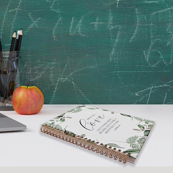 VNWEK Bible Scripture 1 Peter 4:8 Above All Love Each Other Deeply Greenery Spiral Notebook Journal 5.5 x 8.3 inches,Christian Lined Hardcover Spiral Notebook,Christian Gifts for Women Men Faith Teens