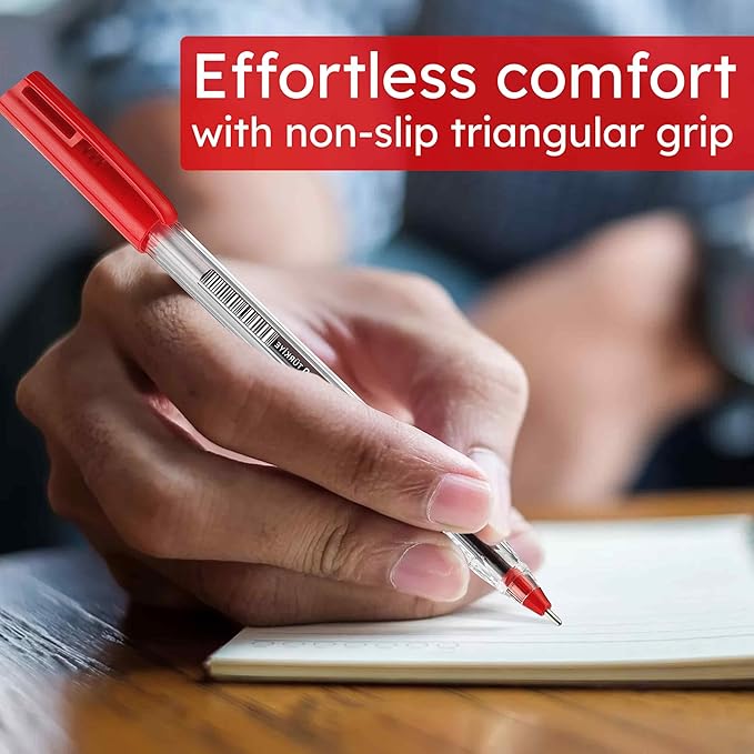 Red Ballpoint Pens,1.0 mm Medium Point, Red Pens, Ergonomic Triangle Grip, 50-Count Pack of Bulk Pens