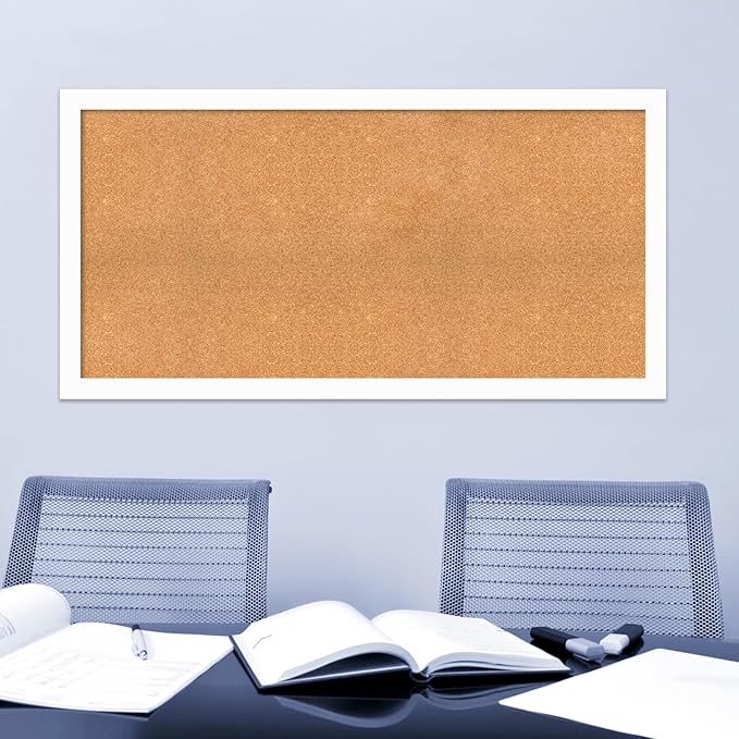Amanti Art Natural Cork Board for Wall, 29x57 Vision Board with White Frame, Oversize Corkboard Office Decor for Home Organization, Casual Corkboard Pinboard to Display Items for Home Organization in