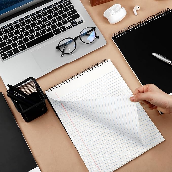 6 Pcs Legal Pad Top Spiral Bound Notebook 70 Sheets Wirebound Notepad Double Sided Ruled Memo Steno Book with Stiff Back Cover for Business(8.5 x 11 Inches,No Holes,White)