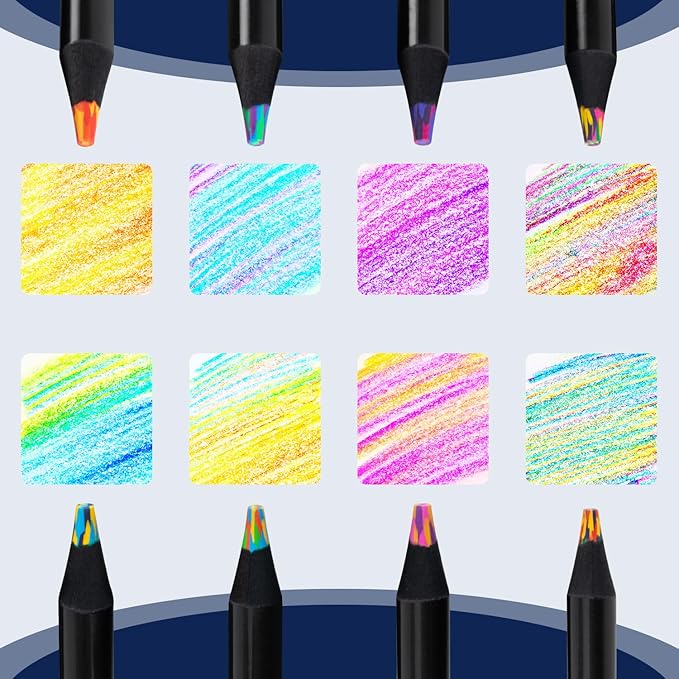 Stocking Stuffers for Kids, 8 Pieces Art Supplies Colored Pencils, Jumbo Rainbow Pencils with Sharpener, Multicolored Pencils for Drawing, Coloring, Christmas Gifts, Party Favor Bags