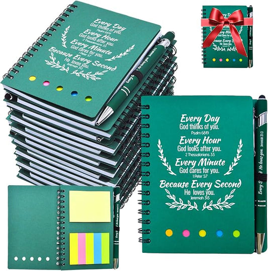 40 Pcs Bulk Christian Gifts Prayer Journal for Woman - 20 Set Religious Notepad with Christian Pen - Bible Notebook - Church Gifts for Mother's Day, Bible Study, and Family Devotions ( Green )