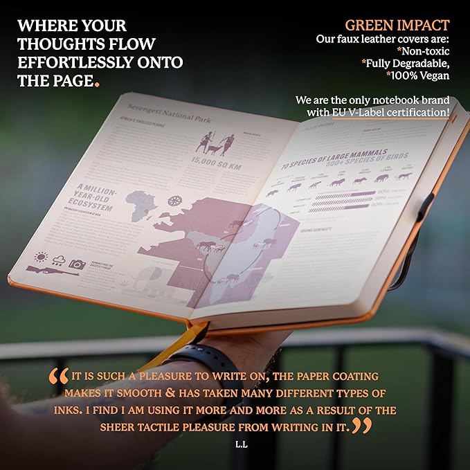 Dingbats* Earth Dotted Writing Journal Notebook A5 - Vegan Leather Hardcover - Ideal for Work, Travel - Pocket, Elastic Closure & Bookmark