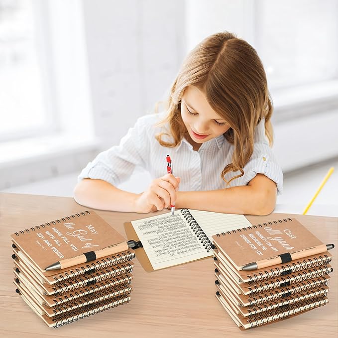 Christian Prayer Journal Spiral Notebooks Bulk with Pens - Small Notepads (4.13”x5.43”) - inspirational Gifts for Women men,Church Members & Bible Study Groups (60 sets Brown)