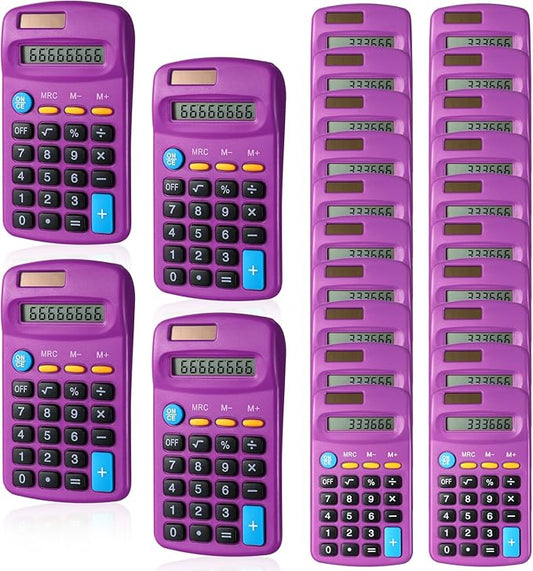 24 Pieces Basic Calculators for Students Small Pocket Size 8 Digit Display Mini Calculators Dual Powered Handheld for School Desktop Home(Purple)