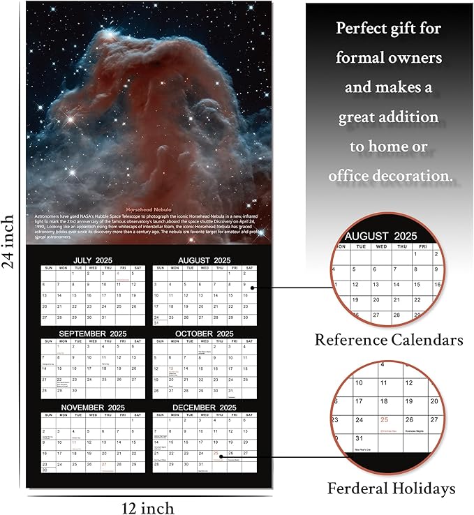 2026 Wall Calendar - Hubble Telescope Wall Calendar 2026, January 2026 - December 2026, 12" x 24" (Open), Hanging Hook, Blocks and Holidays - Stunning Hubble Discoveries