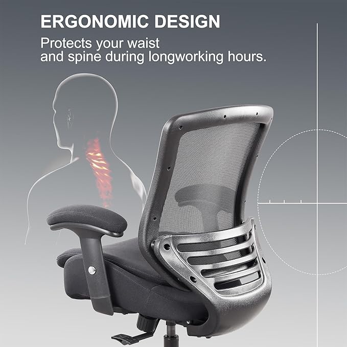 400lbs Ergonomic Office Chair with Double Seat Cushion and Soft Armrests for Executive Computer Desk with Built-in Lumbar Support (Black)