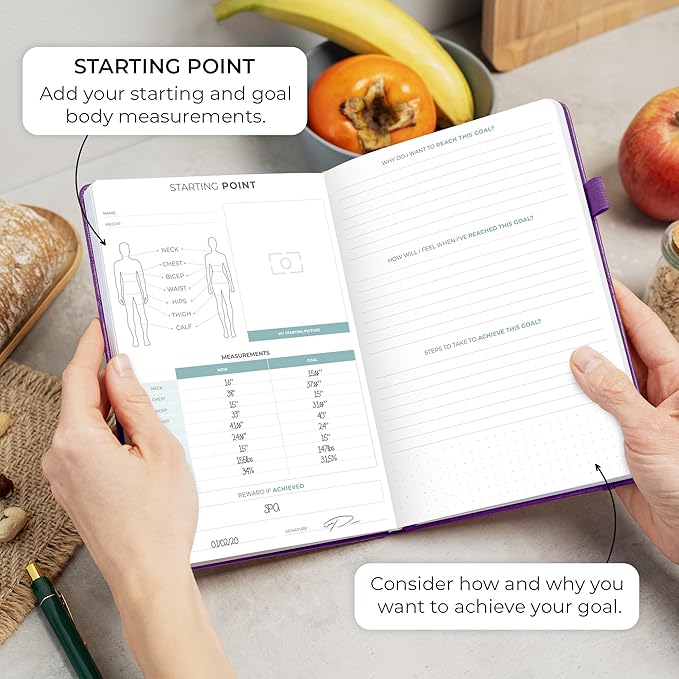 Clever Fox Food Journal - Daily Food Diary, Meal Planner to Track Calories & Nutrients, Weight Tracker Notebook, A5 (Purple)