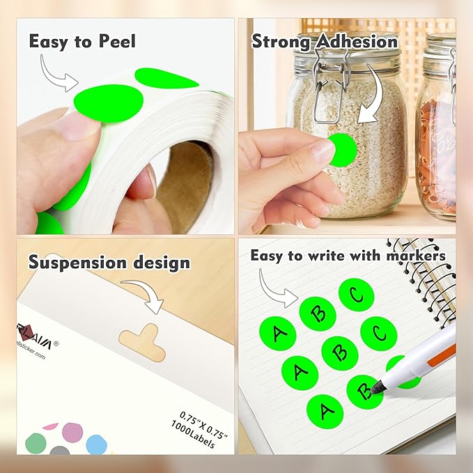 PARLAIM 3/4 Inch Round Permanent Adhesive Color-Code Dot Stickers,10000 Stickers Roll dots Label Dispenser Box Green Circle Stickers Labels 10Rolls (Fluorescent Green)