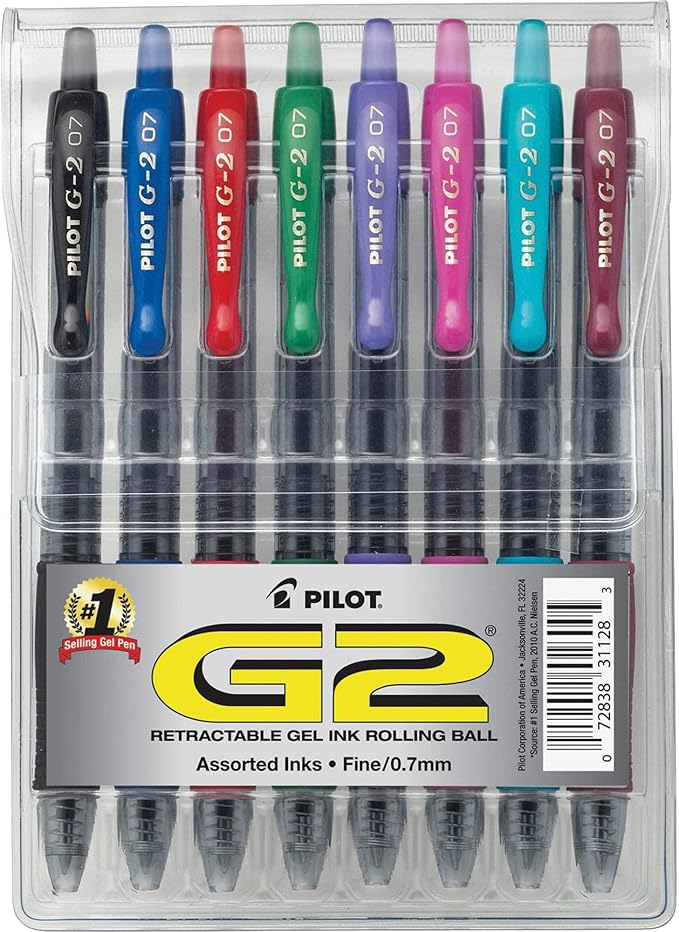 Pilot G2 Premium Gel Pens, Gel Roller Pens, Fine Point 0.7 mm Assorted Colors 8