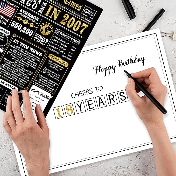 Happy 18th Birthday Card for Son Daughter, Black Gold 18th Birthday Gifts for Girls Boys, Funny 18 Year Old Birthday Decorations for Her Him, Best Gifts for 18 Bday Niece Nephew Friend