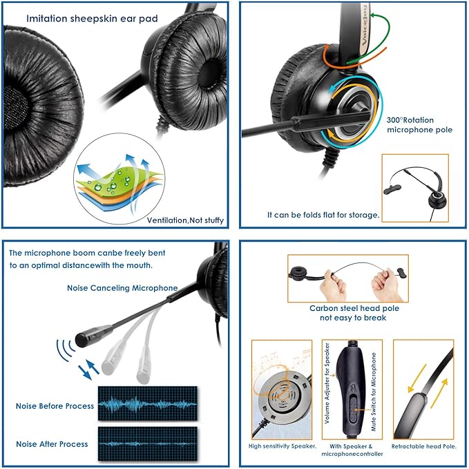 Volume and Mute Switch Headset Office Monaural Headset with Microphone RJ9 Plug for Cisco IP Phones 794X 796X 797X 69XX Series and 8811,8841,8851,8861,8941,8945,8961,9951,9971 etc