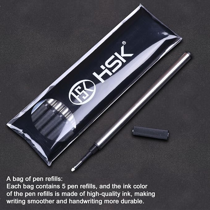 HSK Ballpoint Pens Executive Fountain Pen with Gold Trim, Gift Box Set, Available in Black, Red, Navy Blue,Black Refill Line width 0.5mm (Blue)