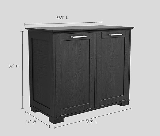 OLD CAPTAIN Double Tilt Out Trash Cabinet, Wooden Kitchen Garbage Can Free Standing Holder, Black Finish
