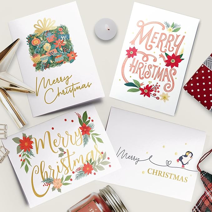 Dessie 30 Unique Christmas Cards with Envelopes 4x6 and Gold Sealing Stickers. Short Greetings Inside. Boxed Christmas Cards and Happy Holiday Greeting Cards Set.
