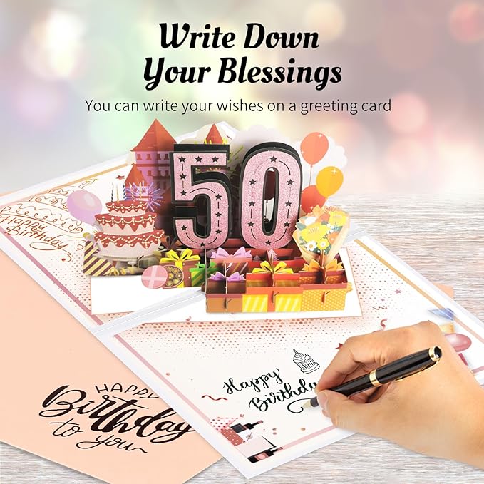 50th Birthday Card for Women Mom, Jumbo 3D Pop Up 50th Valentines Day Gifts Card for Wife Her, Happy 50th Birthday Decorations for 50 Year Old Women Funny Birthday Gifts, Review of 1975, Pink