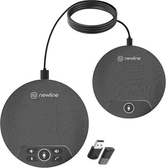 Conference Speaker and Microphone, 2pk Bundle Conference Microphone w/Daisy Chain, 360° Voice Pickup, Noise Reduction, Bluetooth Speakerphone for Large Meetings Team Zoom, NewPie 90