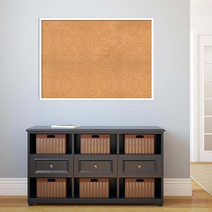 Amanti Art Natural Cork Board for Wall, 31x43 Vision Board with White Frame, Oversize Corkboard Office Decor for Home Organization, Modern Corkboard Pinboard to Display Items for Home Organization in