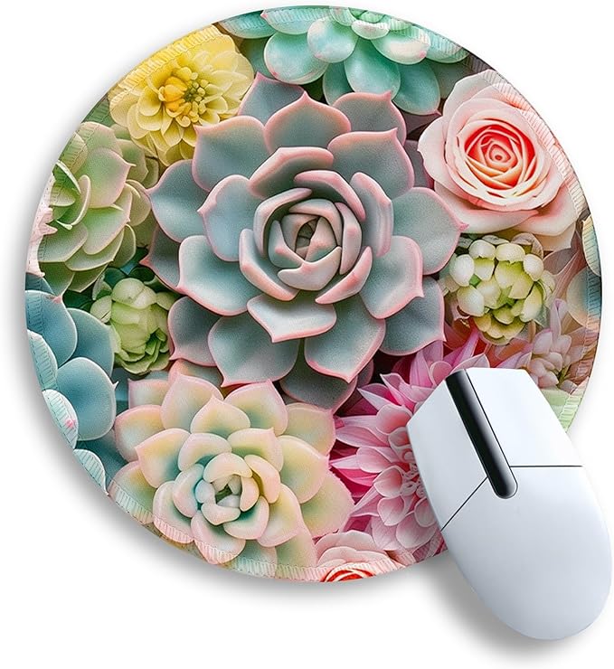 Gctriki Succulents Mouse Pad, Cute Small Mouse Pads for Desk, Botanical Round Travel Mousepad for Wireless Mouse Gaming Work, Comfortable Computer Mouse Mat for Laptop, Home Office Desk Accessories