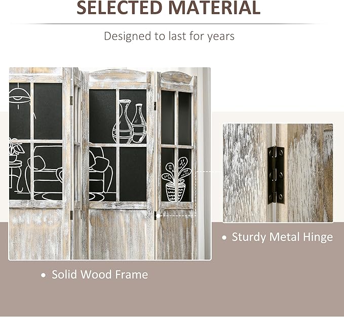 NicBex Room Divider 4 Panel Room Dividers with Black Boards Partition Room Dividers and Folding Privacy Screens 5.6 FT Wall Divider for Home, Office, Room Separation,70.75"W x 0.75"D x 69.75"H,Natural