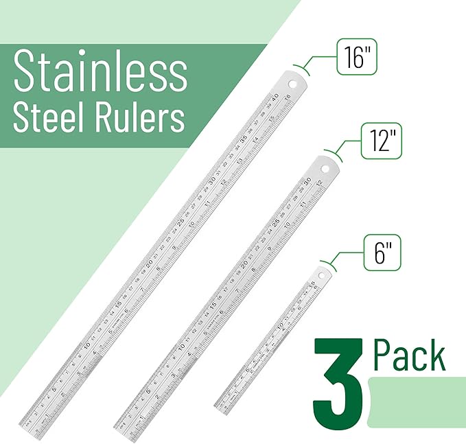 Mr. Pen- Stainless Steel Ruler, 3 pcs, 6", 12", 16", Imperial & Metric Measurements, Metric Metal Ruler Set, mm Ruler, Metal Rulers, Small Metal Ruler Metal Straight Edge, Centimeter Ruler